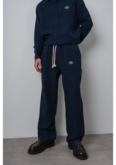 Respire Erkek R Nakışlı Müslin Baggy Pantolon Lacivert