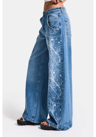 Itsbasic Kadın Mavi 2s6-24 Wide Leg Fit Bol Kesim %100 Koton Özel Tasarım Denim Jean