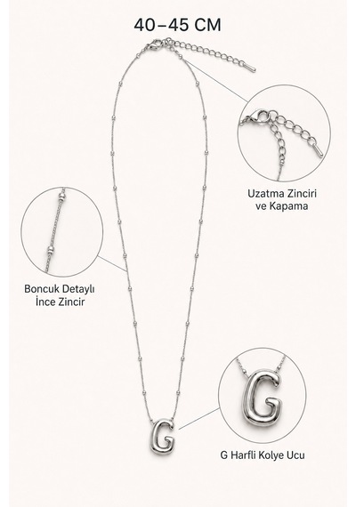 Gümüş G Harfi Uçlu Minimal Kadın Kolye 40 45 Cm Renkli