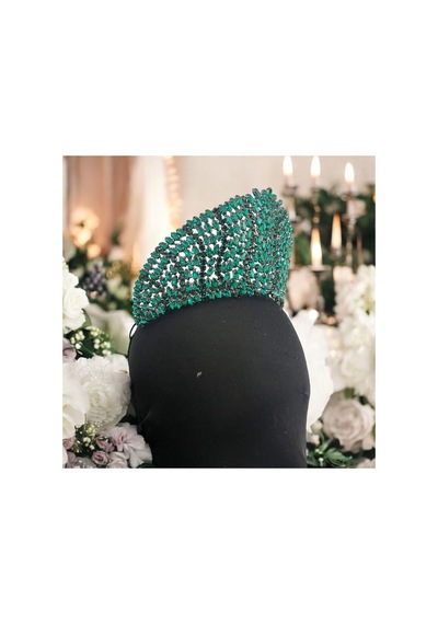 Kristal Taşlı Gelin,kına,nişan,söz,after,bride,party Taç 2 Yeşil - 707821387 Yeşil