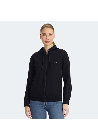 Slazenger KINET Kadın Fermuarlı Kapüşonlu Cepli Siyah Sweatshirt