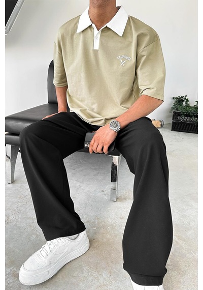 Su Yeşili California Polo Yaka Outplenty Premium Oversize Tişört Su Yeşili