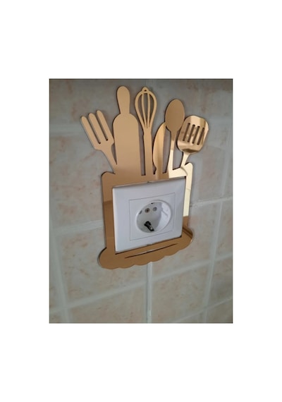 Dekoratif Mutfak Priz Kenarı Süsü Altın Pleksi 1 Adet 13x20cm Kendinden Yapışkanlı Akrilik Altın