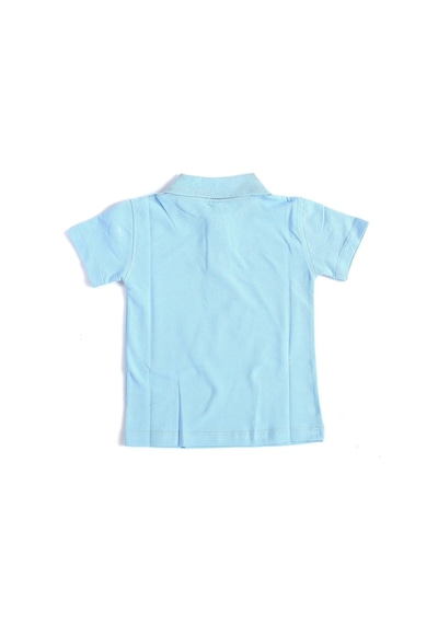 Mavi Kısa Kol Düz Renk Yakalı 6-17 Yaş Çocuk Okul Lakos Tişört Polo Yaka T-shirt Mavi