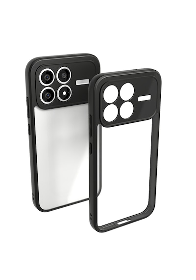 Xiaomi Poco F8 Pro Kılıf Kenarları Silikon Kamera Korumalı Şeffaf Arka Yüzey Pürüzsüz New Roll Kapak Siyah Siyah Siyah
