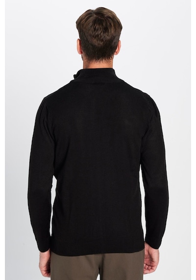 Tudors Erkek Slim Fit Dar Kesim Siyah Dik Yaka Fermuarlı Düz Hırka-32260 Siyah