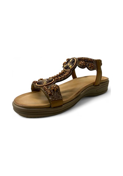 7053 Kadın Anatomik Taşlı Sandalet Camel