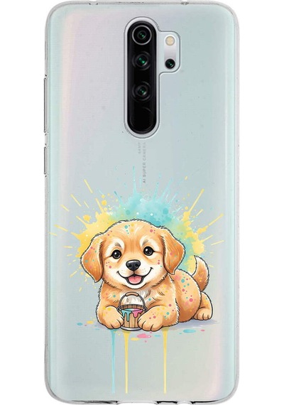 Redmi Note 8 Pro İle Uyumlu Splash Köpek Tasarımlı Şeffaf Silikon Kılıf Şeffaf