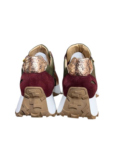 Yeşil Hakiki Deri Bordo Garnili Comfort Taban Bağcıklı Sneaker Yeşil