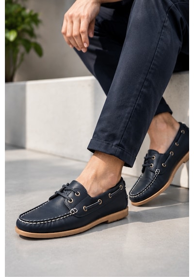 Liarca Marin Boat Shoe, %100 Hakiki Deri Siyah Bej Kauçuk Taban Erkek Boat Shoe Mokasen Laofer Casual A... Siyah - Bej