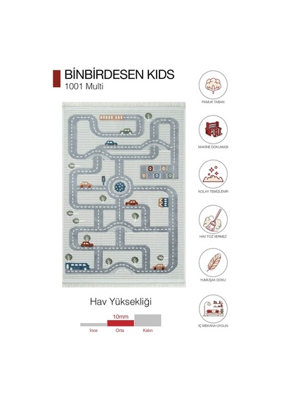 Kids 1001 Renkli Yol Desenli Çocuk Odası Halısı - 133x190 Çok Renkli