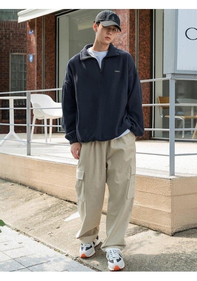 Genius Store Genıus Store Erkek Polar Oversize Sweatshirt Polar Sweatshirt Lacivert