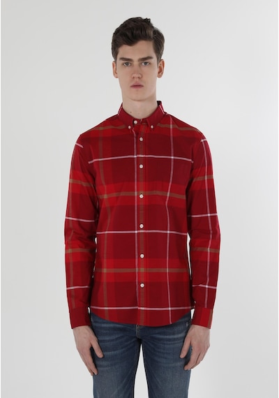 Colin's Colins Slim Fit Shirt Neck Ekoseli Erkek Kirmizi Uzun Kol Gömlek Cl1058638 Q1.v1 Red Kırmızı