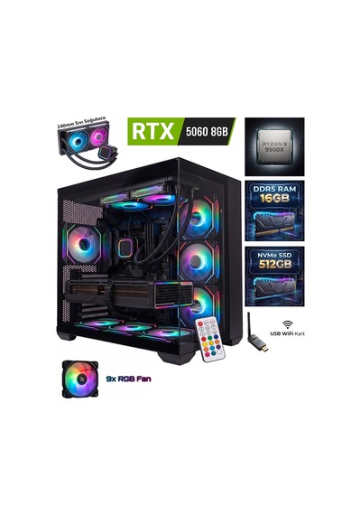 Comloji CMLJ65 R9-9900X 16 GB 512 GB SSD RTX5060 Free Dos Masaüstü Oyuncu Bilgisayarı