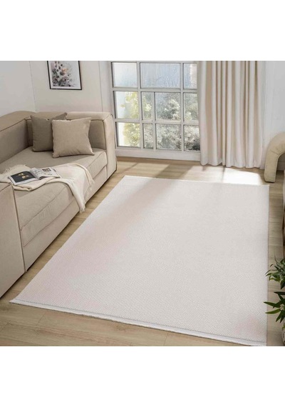 Krem Ton Sür Ton Kabartmalı Modern Halı - Mk0556krl