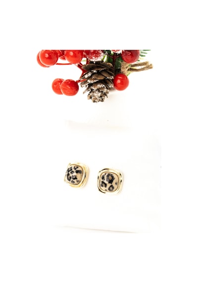 Biem Krem Leopar Kare Küpe Gold/gümüş