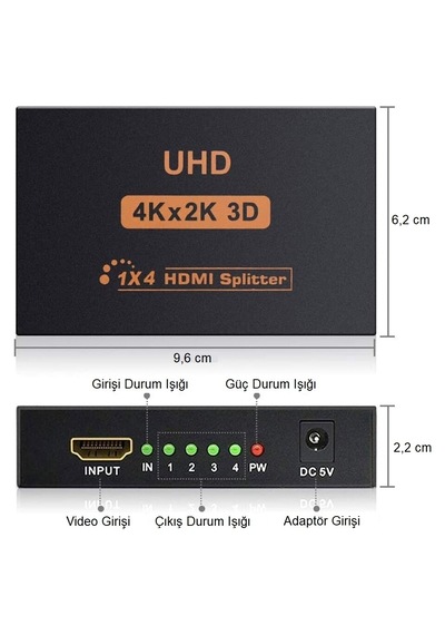 Kenly 4k Ultra Hd 3d Hdmı Splitter 1 Giriş 4 Çıkış, 4 Port Hdmı Çoklayıcı Görüntü Dağıtıcı, Tv Monitör Ve Projeksiyon Uyumlu
