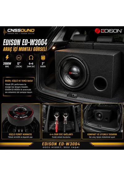 Edison Ed-w3004 30 Cm 800 Rms 2000w Çift Bobin 4+4 Ohm Oto Bass Subwoofer