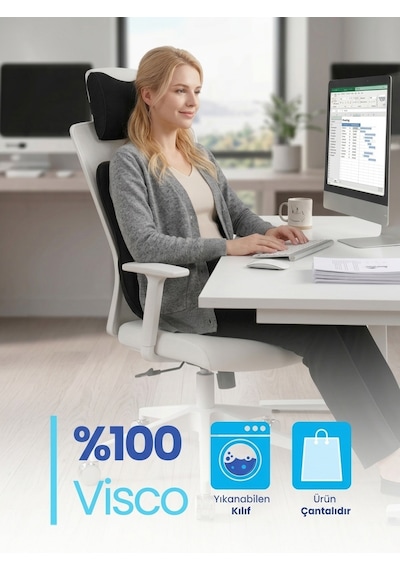 Yeni Nesil Visco Ortopedik Ergonomik 2 Li Set Araç Ve Ofis, Ev Bel & Boyun Destek Minderi Ve Boyunluk 1