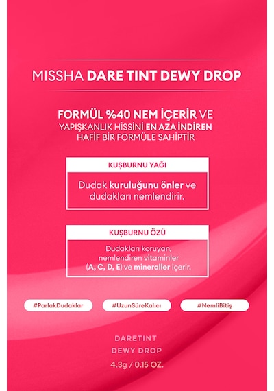 Uzun Süre Kalıcı Nemli Bitiş Sunan Parlak Tint Dare Tint Dewy Drop Pink Pebble 0