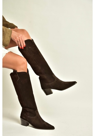 Fox Shoes Z654182361 Kahverengi Hakiki Deri Süet Kalın Topuklu Kovboy Model Kadın Çizme Fox Shoes Z654182361 Kahverengi Hakiki Deri Süet Kalın Topuklu Kovboy Model Kadın Çizme