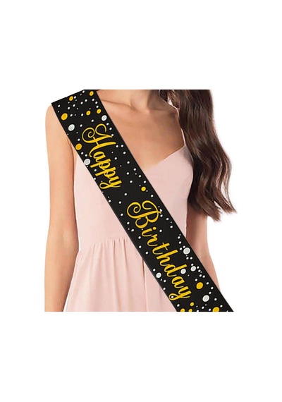 Kuşak Happy Birthday Sihah Üstü Gold Varaklı 10 168 Cm Varaklı Doğum Günü Kuşağı Diğer