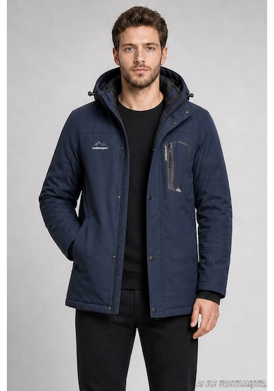 Freemen Erkek Kapüşonlu İçi Kürklü Su Ve Rüzgar Geçirmez Outdoor Softshell Mont-414 Lacivert
