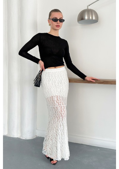 Verymoda Dantel Abiye Etek F1887 Krem