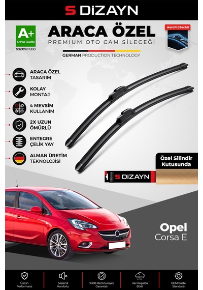 S-dizayn Opel Corsa E Ön Cam Silecek Seti 2014-2019 Premium Araca Özel 65-40 Cm A+ Kalite