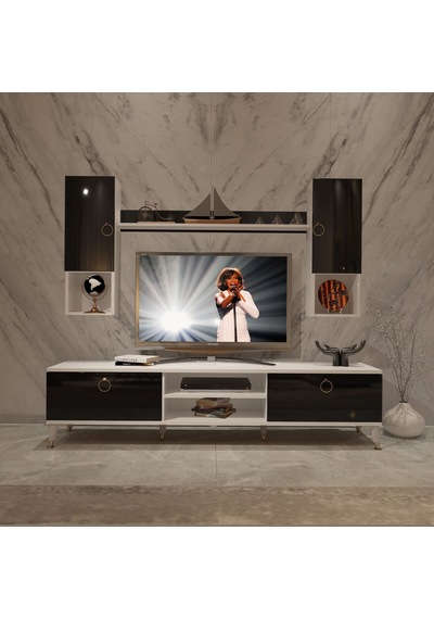 Decoraktiv Eko 5da Mdf Dvd Gold Tv Ünitesi Tv Sehpası Beyaz - Siyah