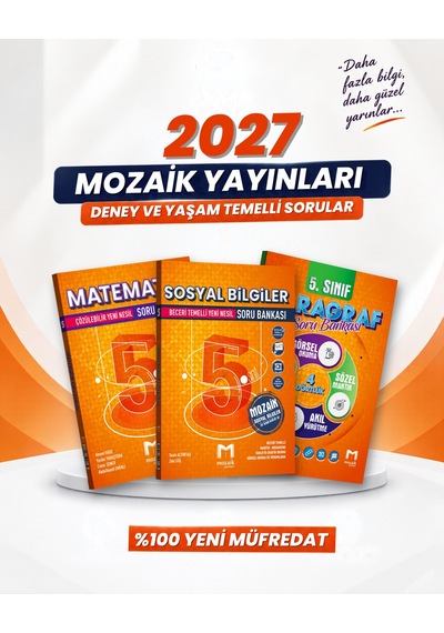 Mozaik Yayınları 2027 5. Sınıf Matematik + Sosyal Bilgiler + Paragraf Yeni Müfredat Bağlam Temelli Soru Bankası Seti 3 Kitap
