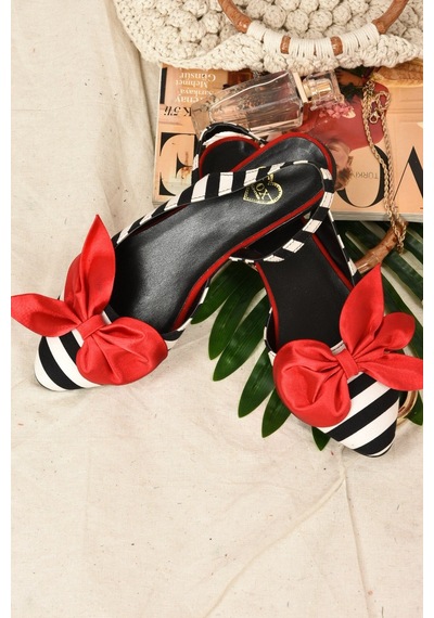 Fox Shoes Siyah/beyaz/kırmızı Kumaş Kadın Babet H726809004 Siyah - Kırmızı