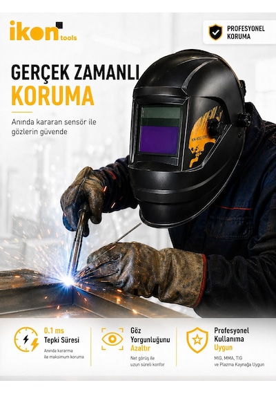 Otomatik Kararan Kaynak Maskesi Ayarlanabilir Kaynakçı Maskesi Tıg Mıg Mma Uyumlu