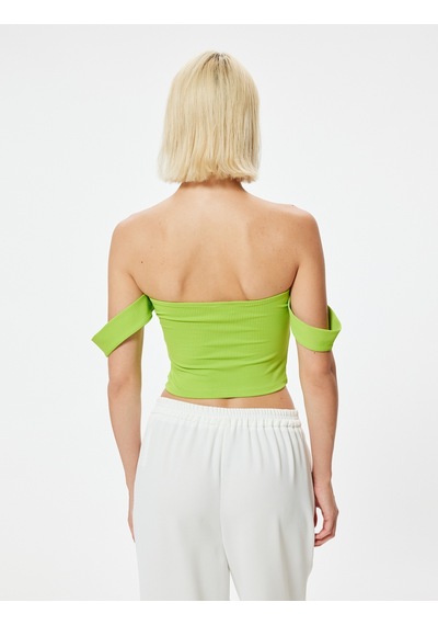 Koton Crop Straplez Üst Kol Detaylı Kalp Yaka Yeşil 4sak10848ek