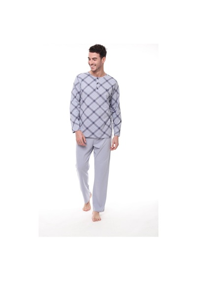 Pijadore 1407 Erkek Büyük Beden Uzun Kollu Kareli Düğmeli Pijama Takım 001
