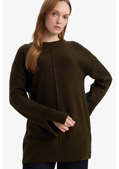 Defacto Loose Fit Bisiklet Yaka Triko Kazak Tunik F4547ax25wnkh117 Haki-kh117