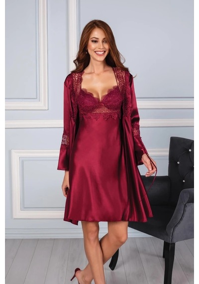 Pierre Cardin 6325 Kadın Saten Altılı Çeyiz Seti - Bordo Çok Renkli