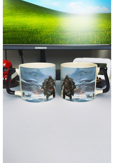 God Of War Baskılı Seramik Lüks Kupa 1 Adet Özel Siyah Kulp Dalga Kulp V1d Çok Renkli