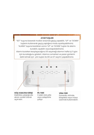 Hd Led Ekranlı Pilli Adaptörlü 2 Alarmlı Sıcaklık Tarih Göstergeli Mavi Beyaz Duvar Masa Saati Fonksiyonel Saat