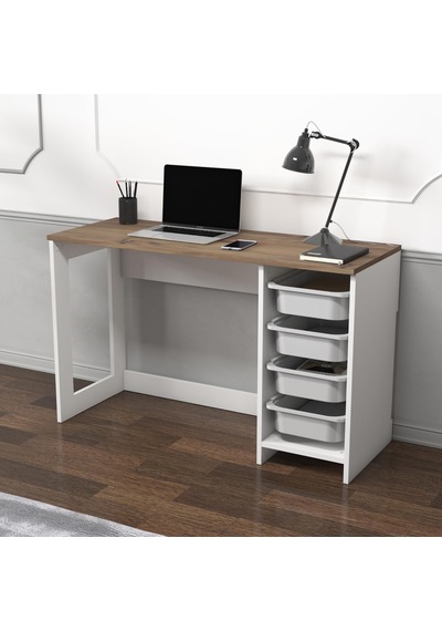 Hero Modern Çalışma Masası - 120 Cm, Beyaz/antik Ceviz Diğer