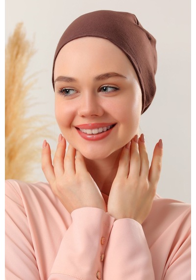 Melodi Scarf Dikişsiz Penye Bağlamalı Bone Kahverengi Kahverengi