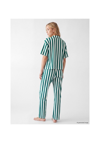 Lcw Young Ekru Gömlek Yaka Çizgili Kadın Pijama Takımı