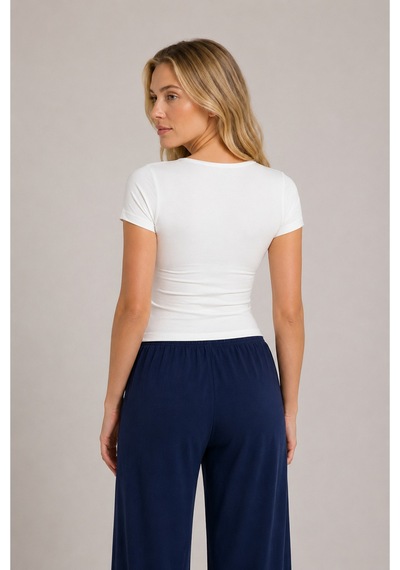 Cloudymood Ultra Soft Kayık Yaka Kısa Kol Bluz Ekru - 892428873 Ekru