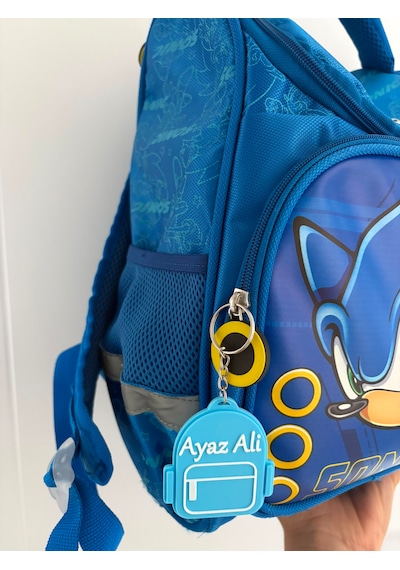 Kişiye Özel İsimli Okul Çantası Anahtarlığı Kişiselleştirilebilir Hediye Açık Mavi