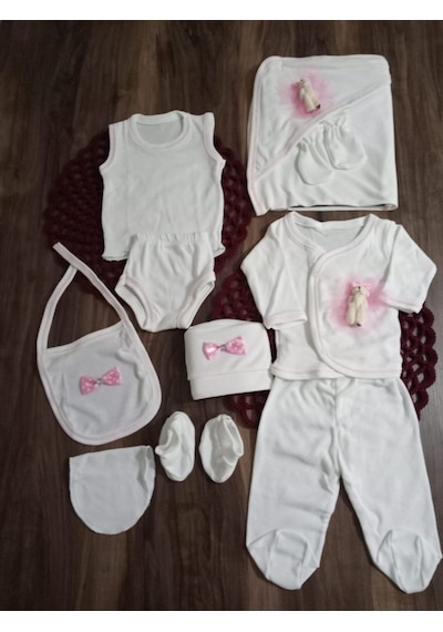Petite Ponpon Baby 10 Lu Hastane Çıkışı Seti Ayıcık Baskılı Pembe Beyaz - Pembe