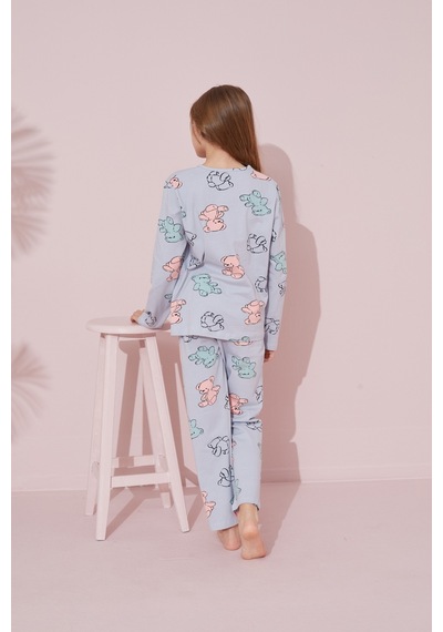 Siyah İnci Pamuklu Örme Pijama Takım 24241076 mavi