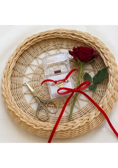 Handanrattan El Örgüsü Dekoratif Rattan Tepsi - 38 Cm Bohem Sunumluk Vişne&doğal