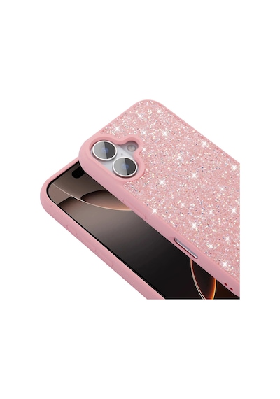 Apple Uyumlu iPhone 16 Plus Kılıf Parlak Taşlı Tasarım Kamera Yükseltili Korumalı Kapak Pırlanta Pembe