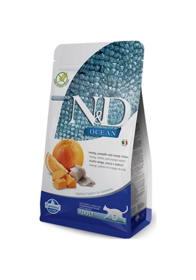 N&D Ocean Tahılsız Ringa Balıklı Bal Kabaklı ve Portakallı Yetişkin Kedi Maması 5 KG
