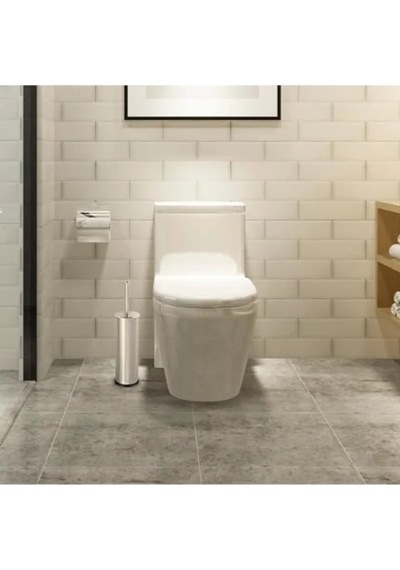 Krom Kaplama Metal Wc Fırçası Açık Ahşap